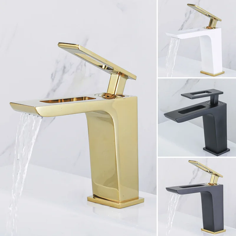 

Bathroom black and gold washbasin faucet, bathroom cabinet washbasin Nordic creative faucet, hot and cold splash-proof all coppe