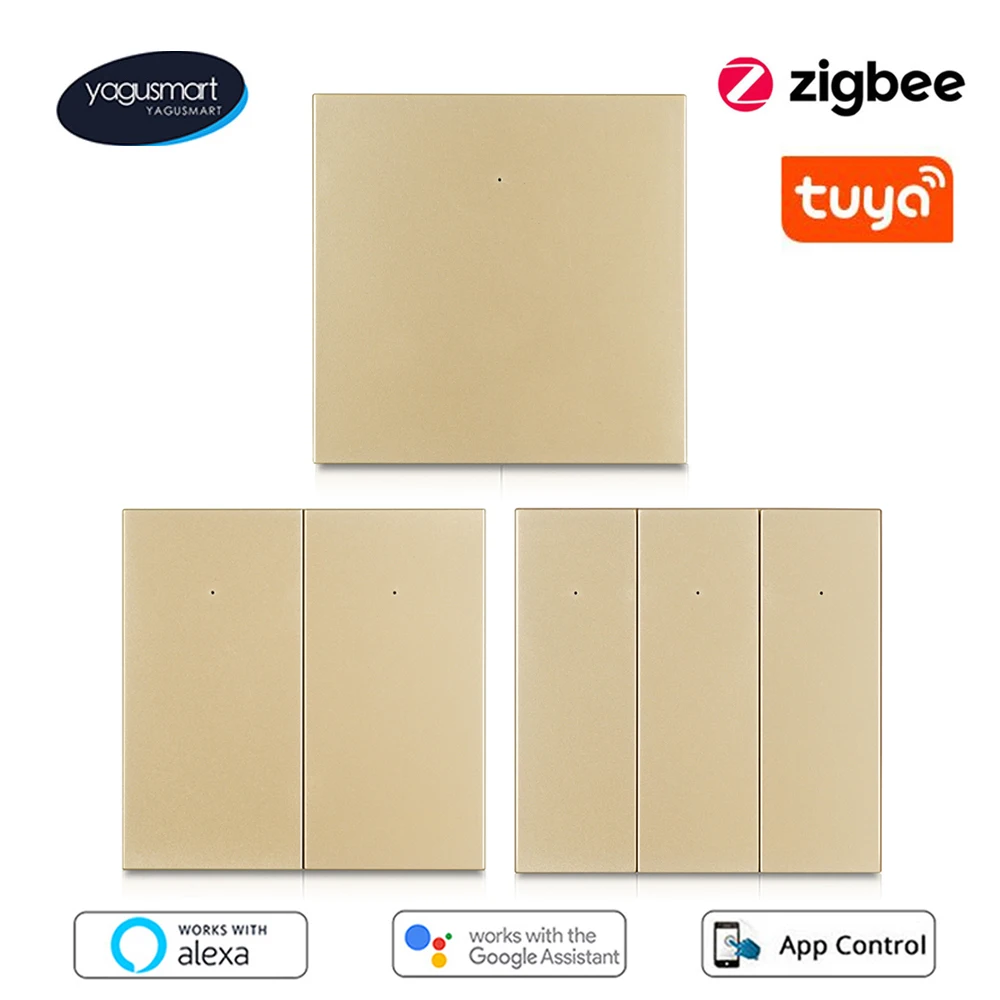 

Yagumsmart Tuya Zigbee Smart Light Switch EU Standard Push Button Gold Switches 110V 220V Alexa Google Home Voice Control