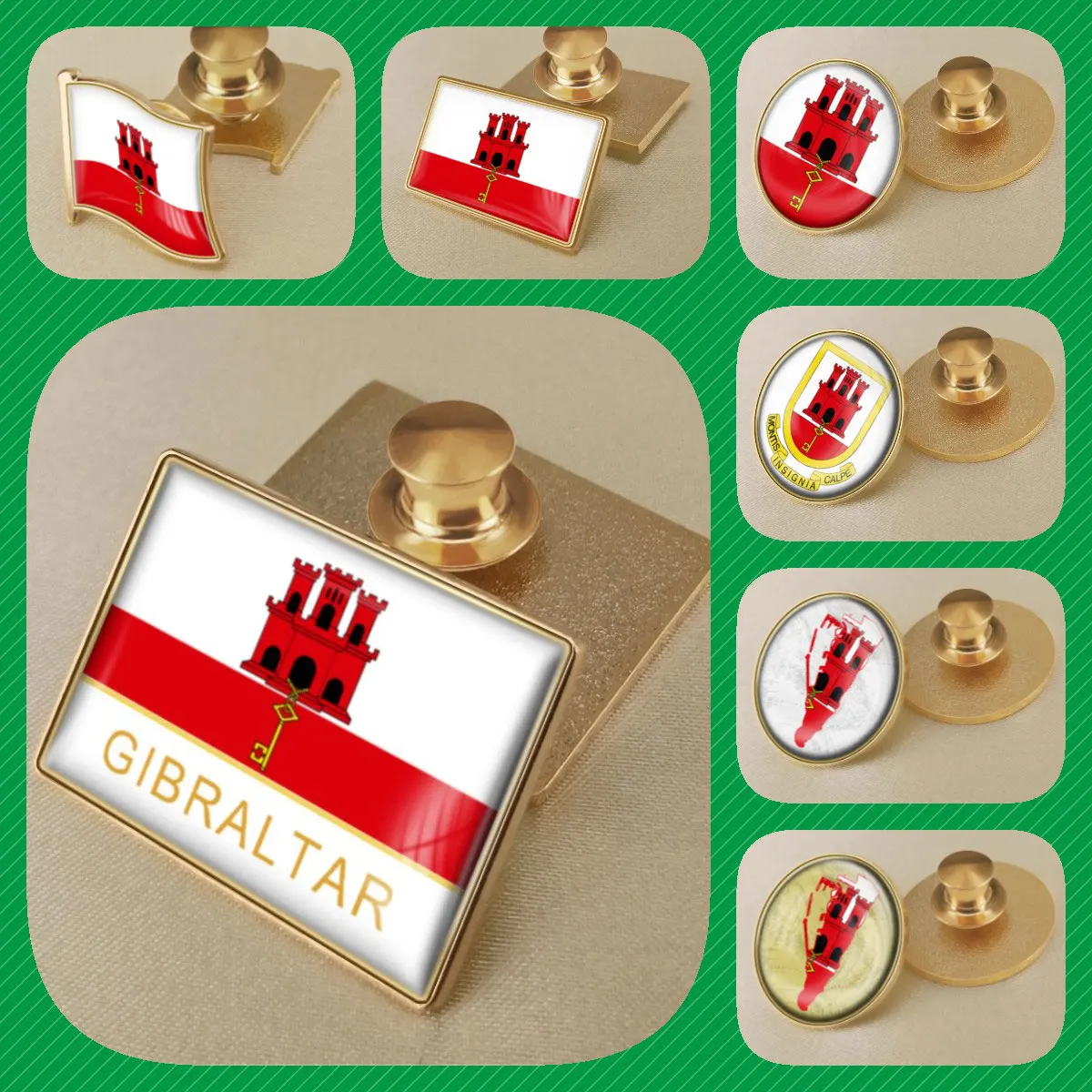 Gibraltar GIbraltarian Map Flag National Emblem Brooches Badges Lapel Pins