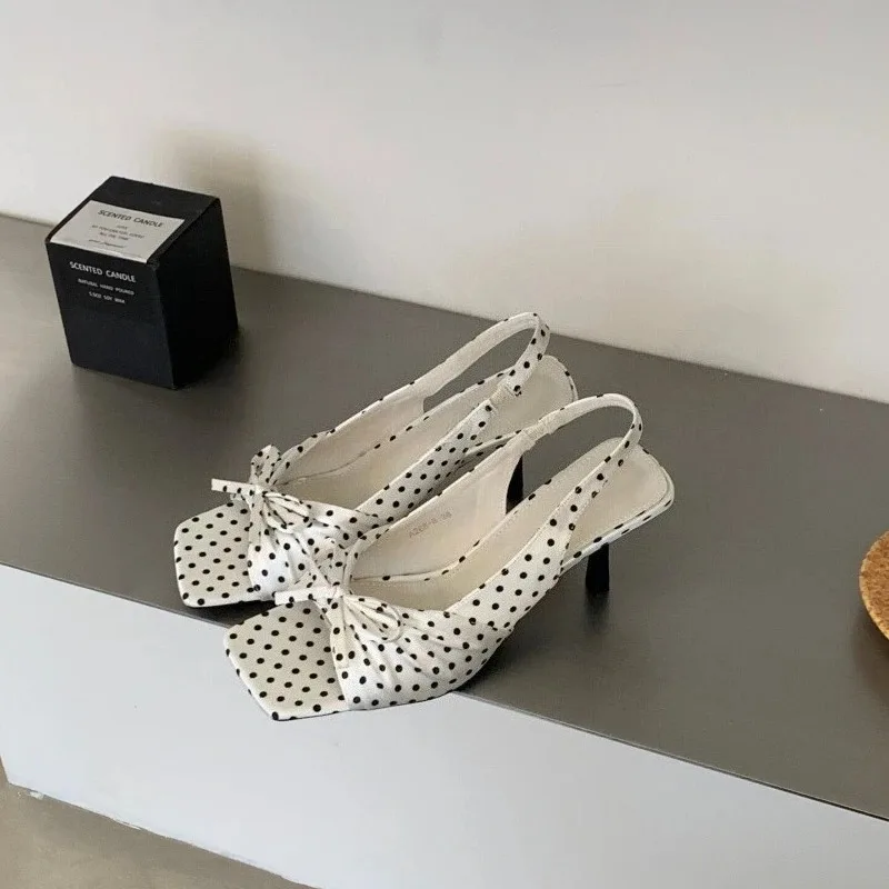 2026 Summer Women Floral Polka Dot Slingback Sandals Square Open Toe Elegant Ladies Office Daily Dating Dress Fashion Pumps image 3
