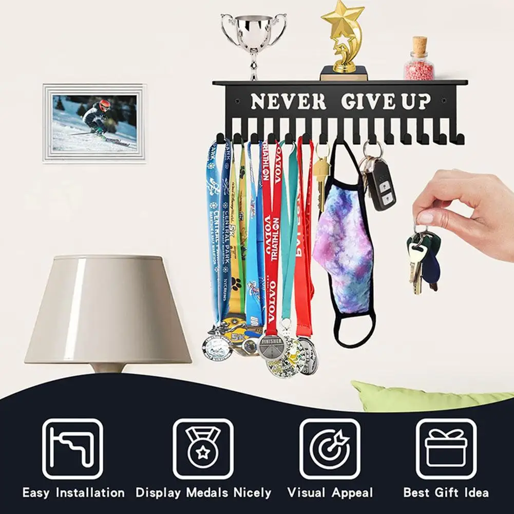 Wall Mounted Medal Display Rack Hanger Holder Race Soccer Swim Karate Gymnastics Large Capacity Metal Display Racks