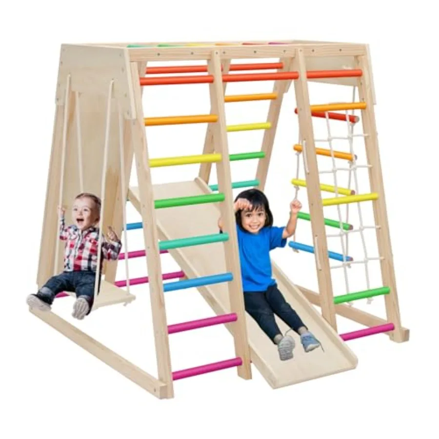 

7 in 1 Pikler Indoor Playground Jungle Gym Playset Wooden Montessori Climber with Slide Rock Climb Wall Monkey Bars Rope Ladder