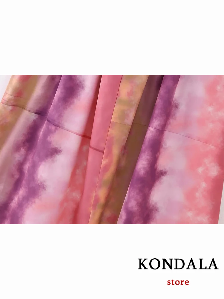 KONDALA Vintage Print Tie Dye Sequined Fashion 2023 Sleeveless Women Vintage Cross Halter Folk Holiday Oversized Mujer Vestido