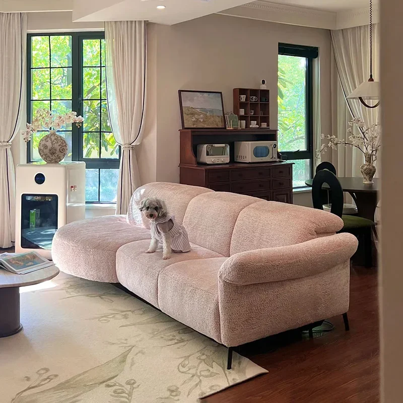 

Household apartment fabric sofa cream wind arc moon straight row