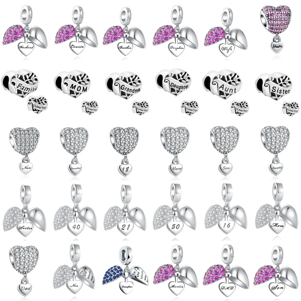 

2026 New 925 Silver White Stone Opened Heart Shape Pendant Charm Mom Aunt Nan16 50 21 Bead For Women DIY Jewelry