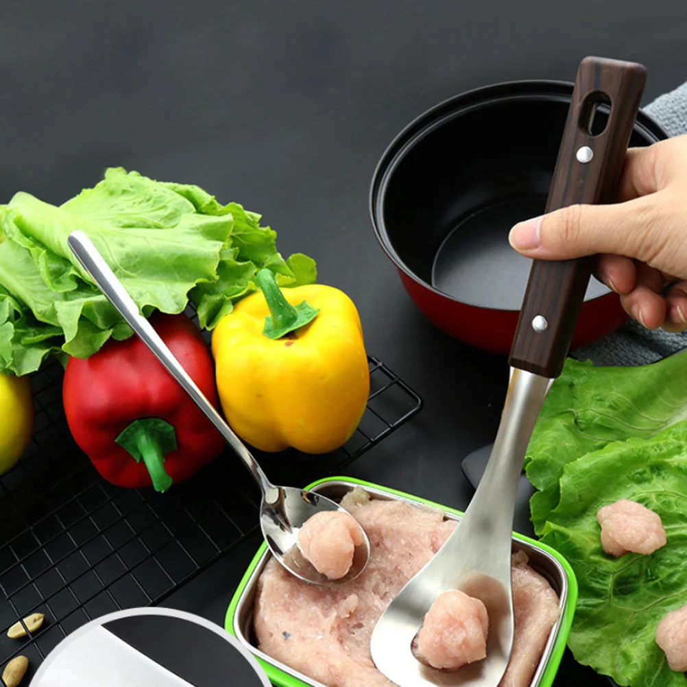 

1Pcs Meatball Maker Stainless Steel Spoon Wood Handle Non-Slip Easy Clean Hanging Hole Kitchen Gadget for Home Restaurant Hotel