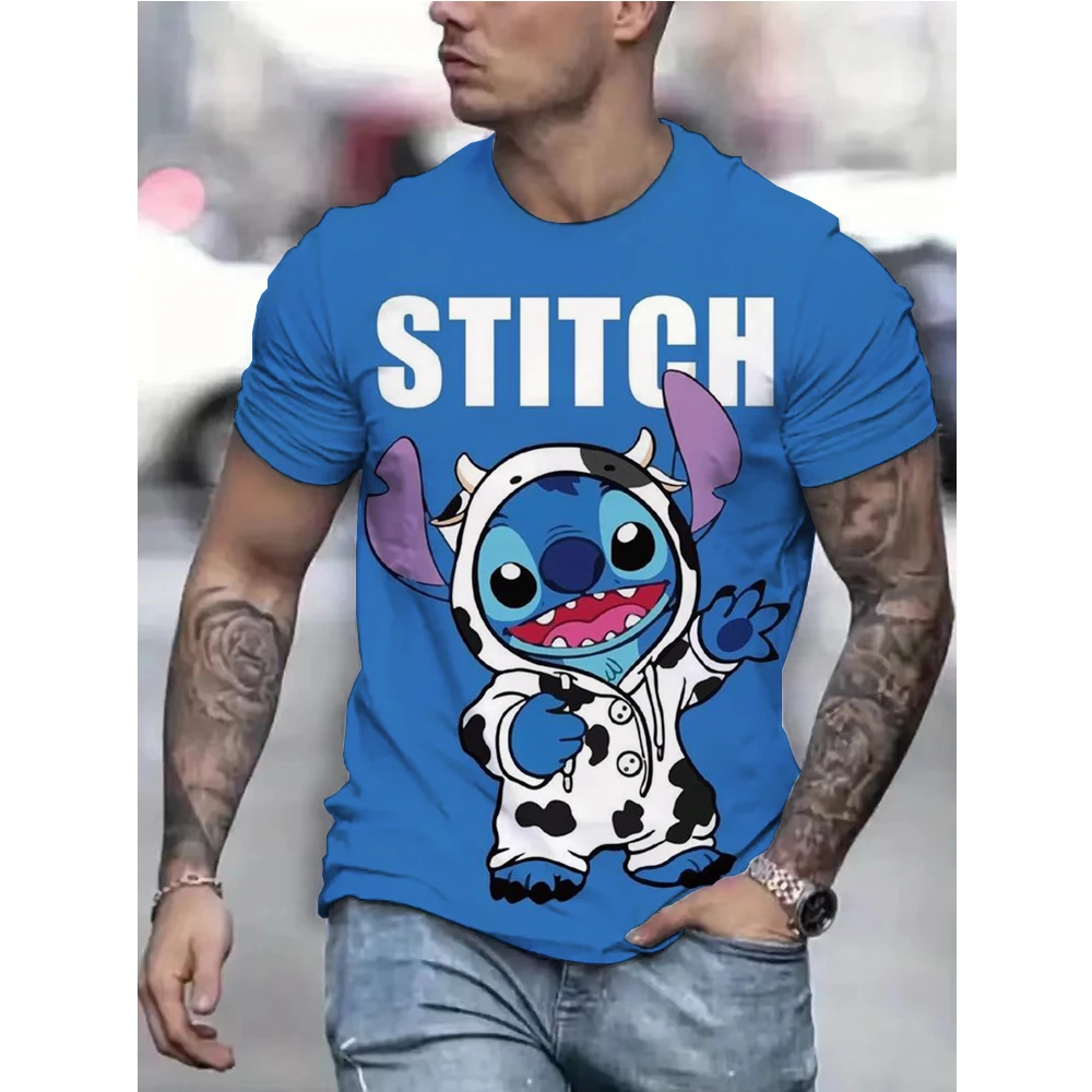 Stitch Men\'s T-shirt Disney Short Sleeve 3D Cartoon Print T-shirt Casual Fashion Men\'s T-shirt Summer Oversized Men\'s Clothing