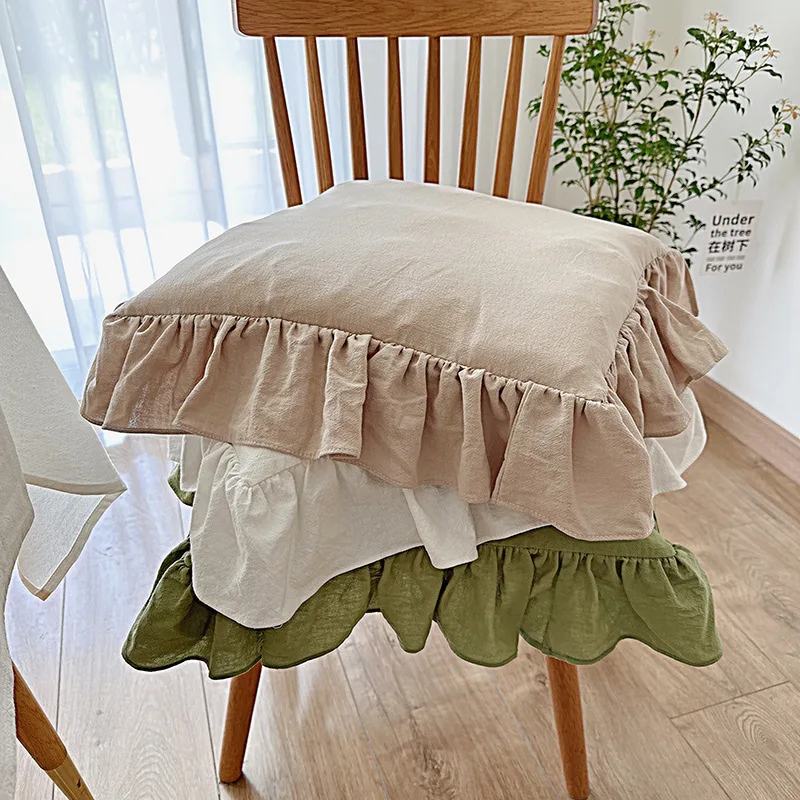 Boho Ruffle Chair Cushion Cover, Fabric Non-Slip Chair Cover, Ruffle Skirt Seat Cover with Ties for Living Room Dining Chair Pat