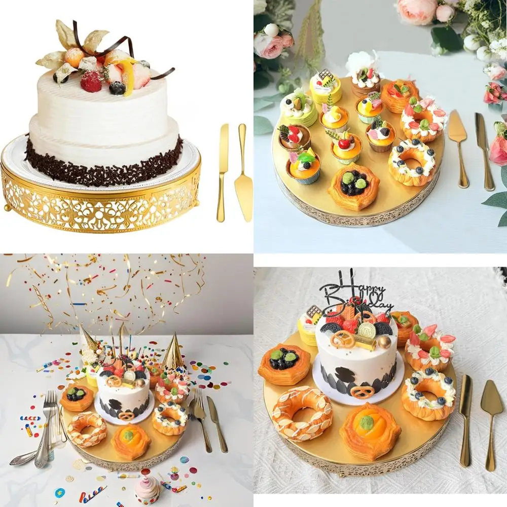 

16-дюймовая металлическая круглая подставка для кексов и десертов с инструментом для резки торта и лопаткой для вечеринок и столов для конфет