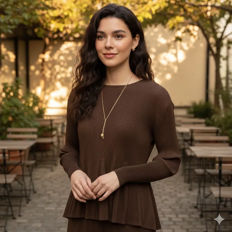 

Miyake Pleated T-shirt Solid Loose Plus Size 2026 Early Spring New Miyake High-end Pleats Clothes French Ruffles Hundred Tops