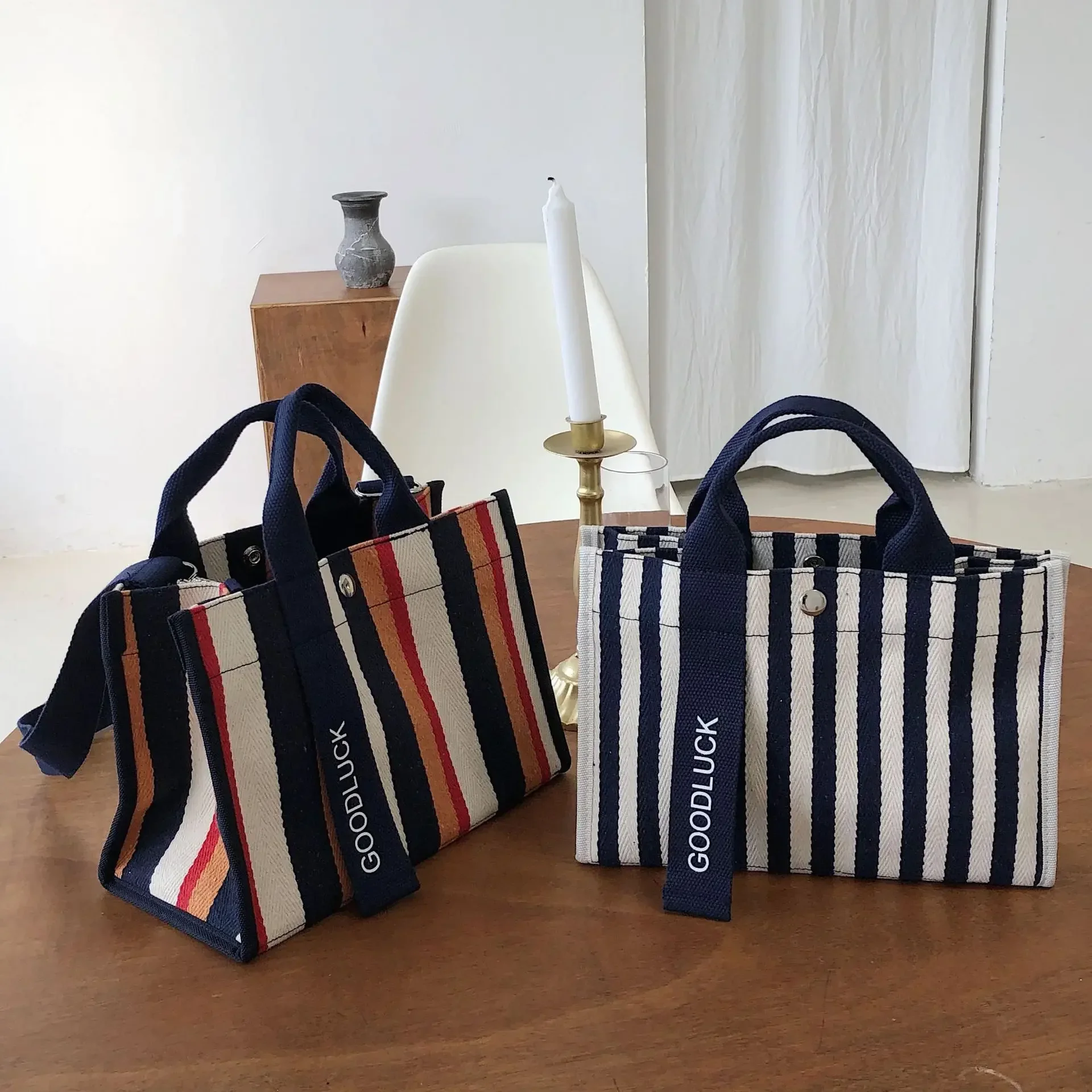 Women Bag Square Canvas Striped Flower Casual Shoulder Bag Handbag Pures And Bags Crossbody Women Bag High-Capacity High Quality
