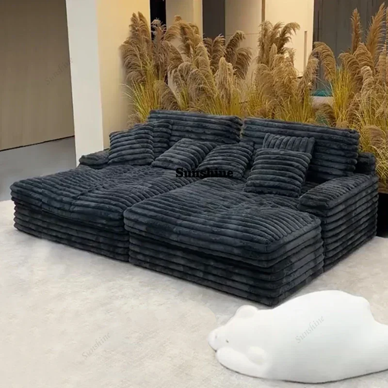 

YModern Simple Lazy Sofa Bed Thick Strip Velvet Large Sofa Bed Living Room Furniture Nordic Sofabed Vacuum Compression Sofa Bed