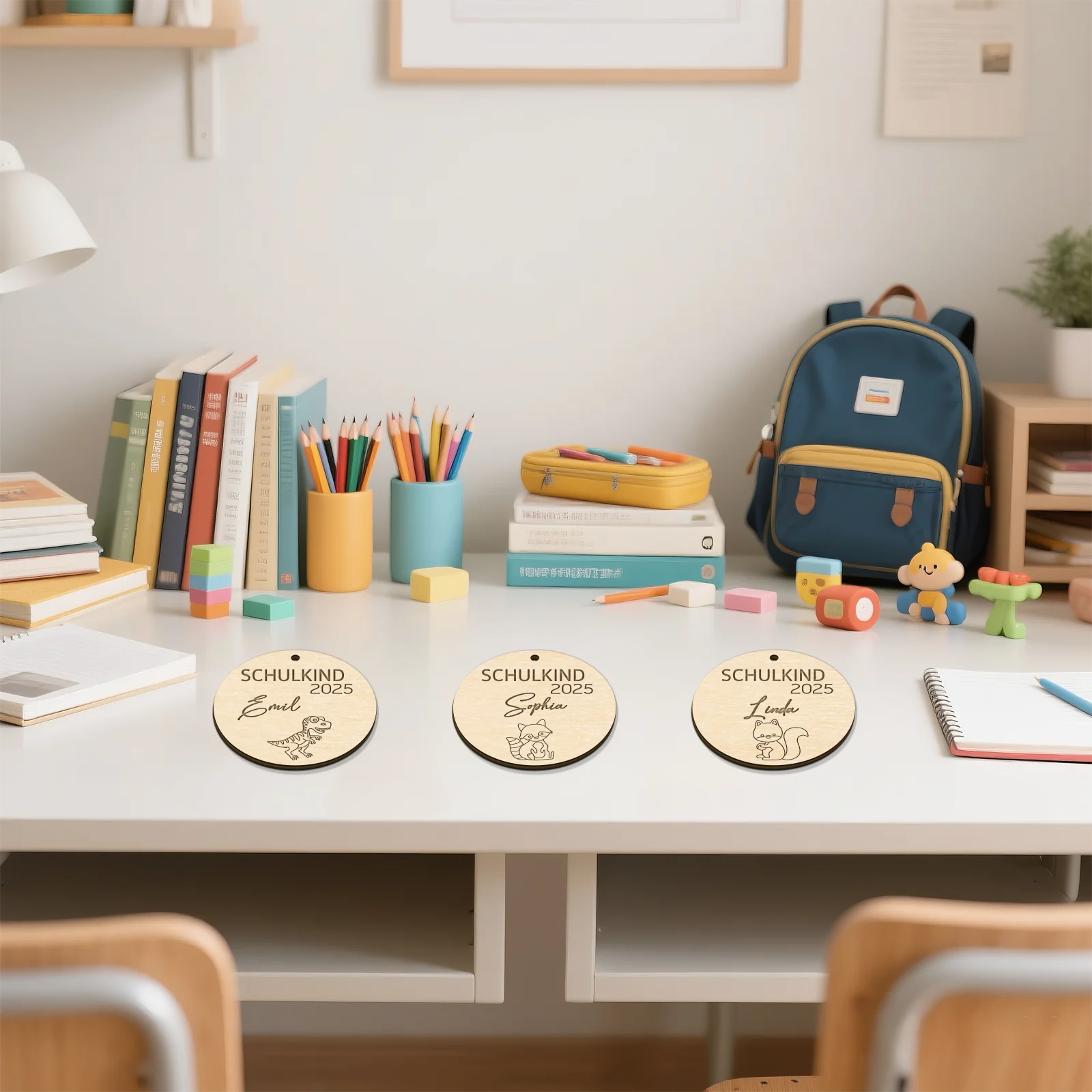 Personalized First Day of School Sign - Custom Wooden Photo Prop - Back to School Gift for Boy Girl - 7cm Round Milestone Tag