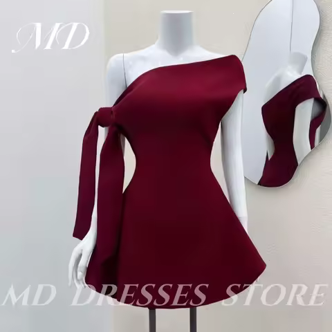 MD 2025 claret Mini Short A-line Evening Gown Dress Single shoulder Two Pieces Above Knee Cocktail Dress Customized Prom Gown