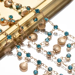 1Meter Blue Crystal Beaded Chains Shell Pendants Rhenistone Glass Charms Copper Chains for Necklace Earrings DIY Jewelry Making