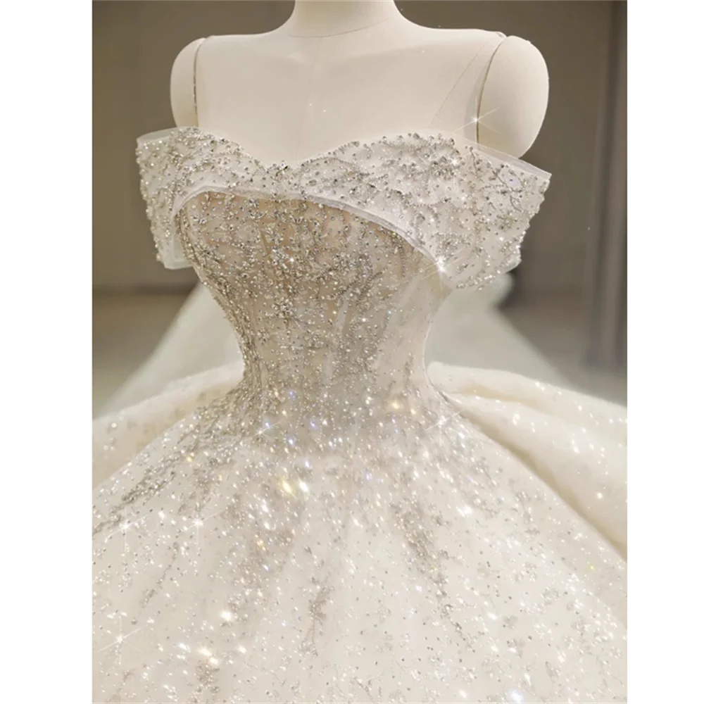 Luxury Strapless Pearls Wedding Dresses Women Exquisite Sequined Beading Customized Bridal Gowns Formal Party Vestidos  004