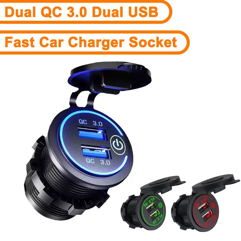 

Dual QC 3.0 Dual USB Fast Car Charger Socket 12V/24V waterproof with Switch Auto Car Quckly Charge Adapter Power Outlet