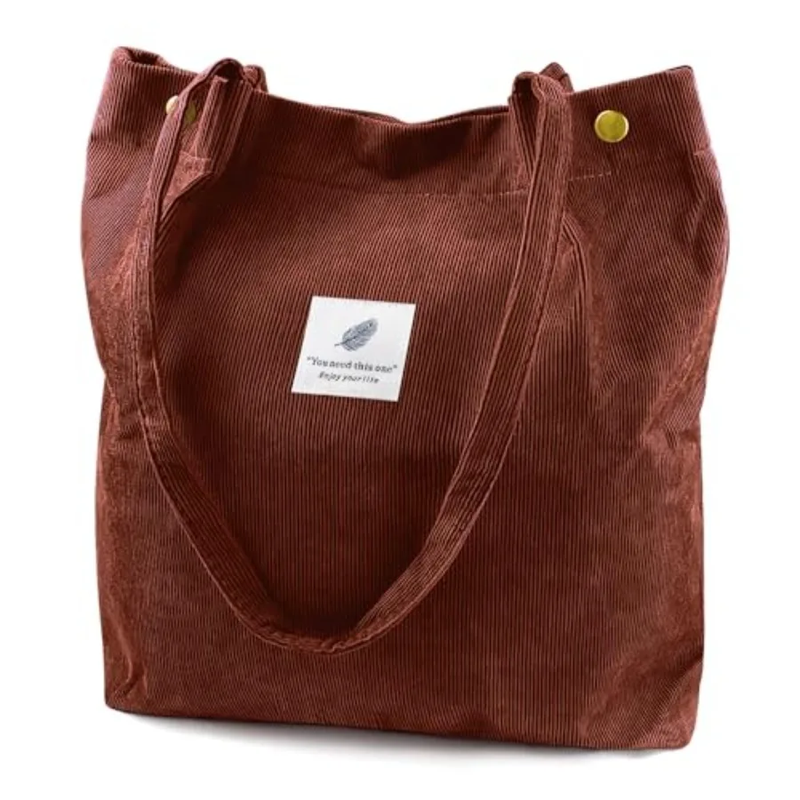 

Ayieyill Corduroy Tote Bag for Women Canvas Shoulder Cord Purse with Inner Pocket