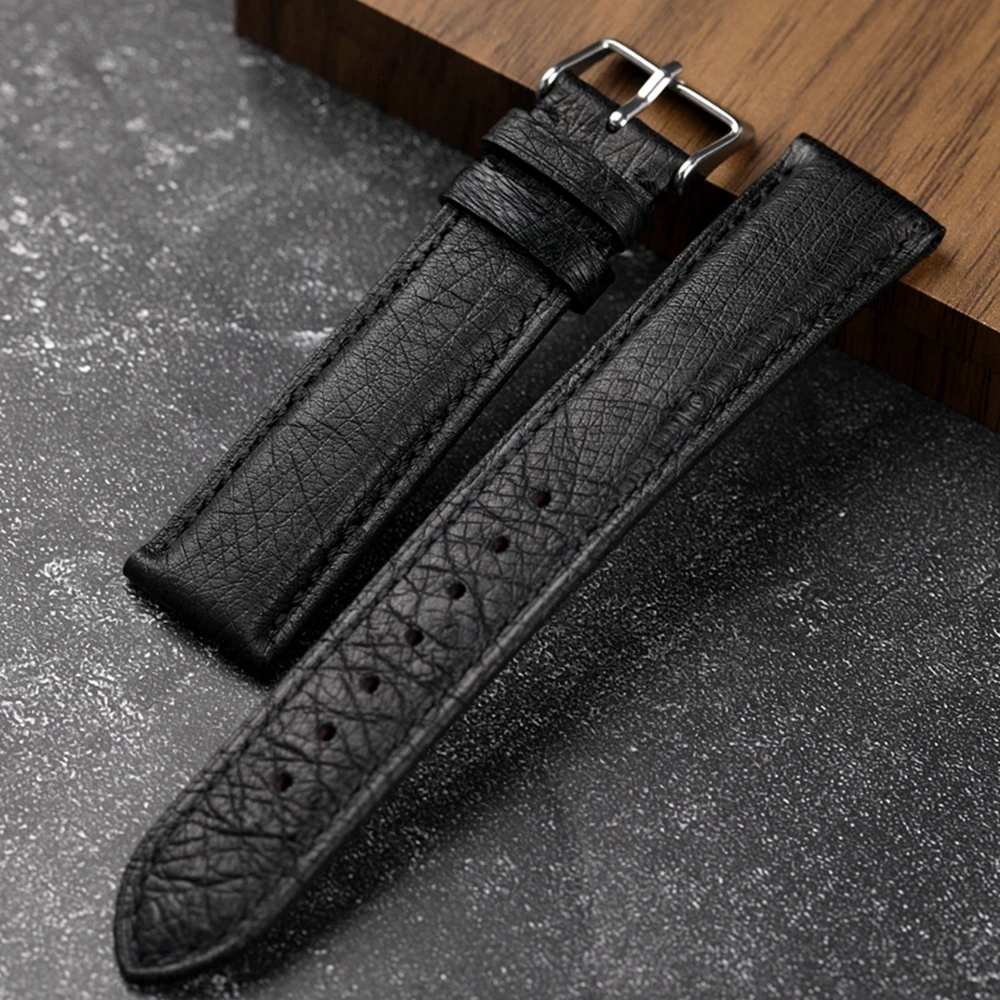 Black Brown Ostrich Leather Strap 18 19 20 21 22MM Soft Leather Watchband Vintage Style Luxury Leather Men Bracelet Handmade