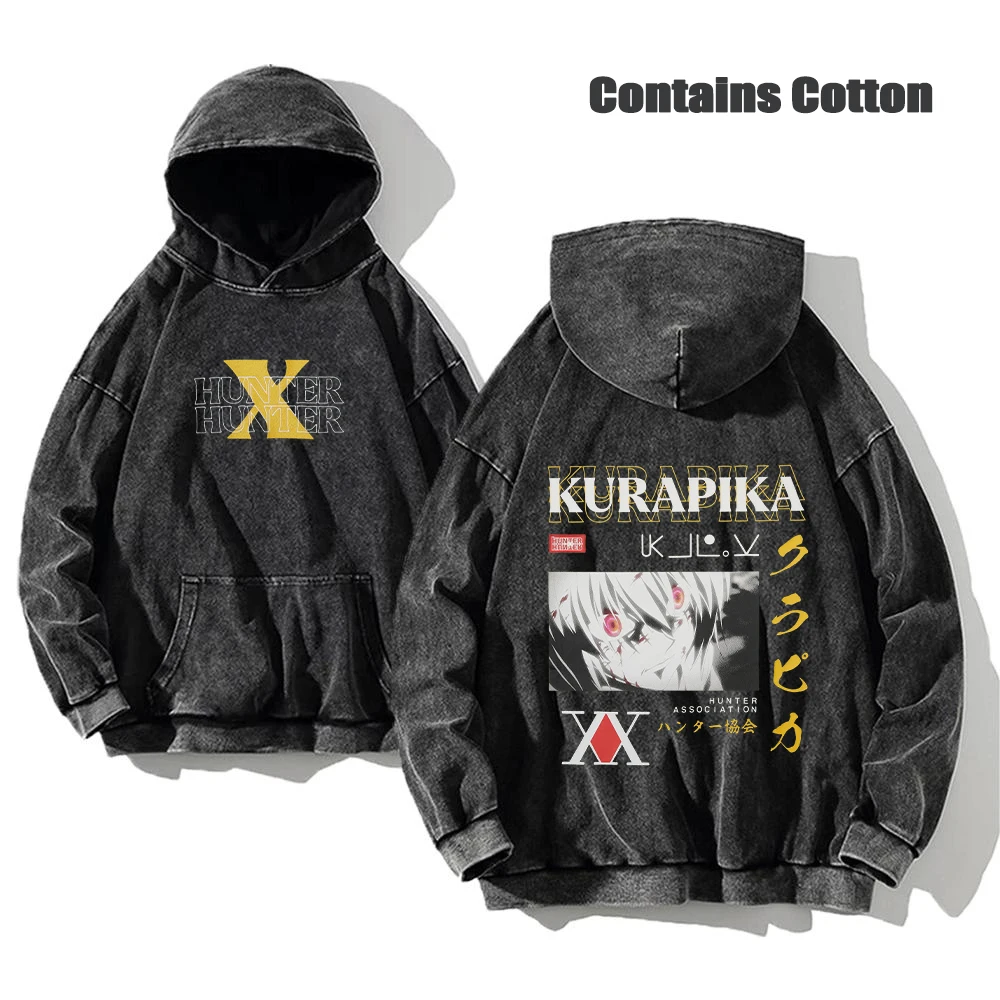 Anime Hunter X Hunter Washed Hoodies Manga Printed Hoodies For Men Harajuku Pullover Contains Cotton Sweatshirts Clothing Unisex