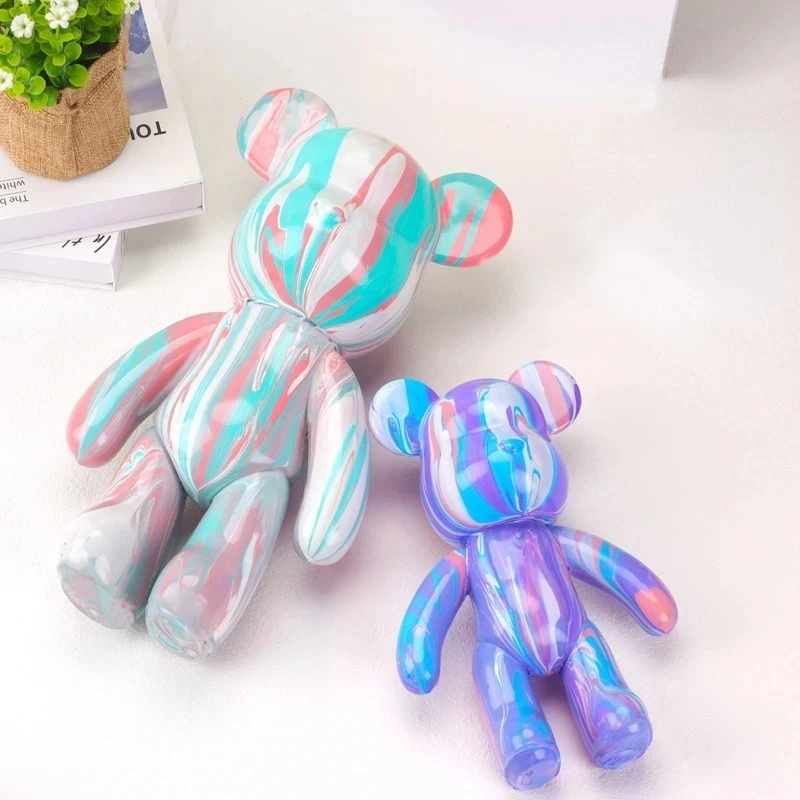 DIY Painting Creative Fluid Bear Handmade Violent Bear Sculpture White Mold Doll Figurine Toys Animal Bear Home Decor Ornaments