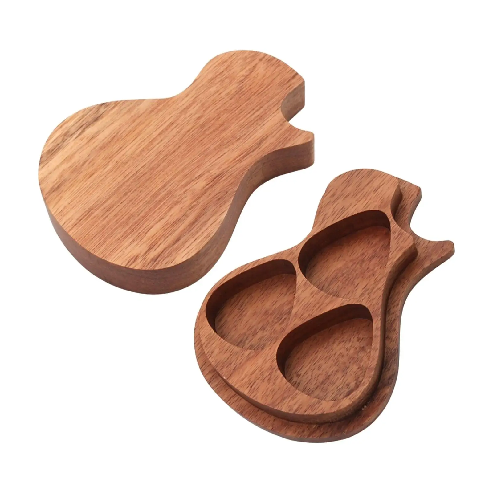 Portable Wooden Guitar Pick Case Organizer 3 Compartment Holder for Picks Fits Guitar Accessories Gifts