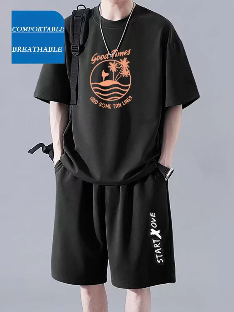 

Mens Summer Ice Silk Sports T-shirt Set Comfortable Lightweight Short Sleeve Thin Quick Dry Daily Wear Popular Fashion Outfit