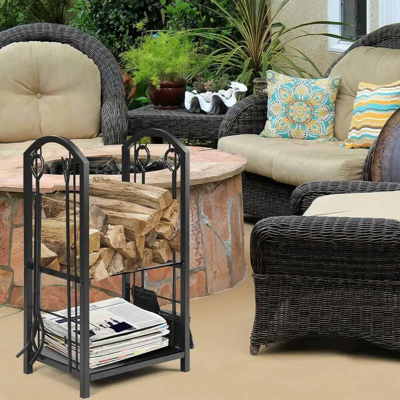 C6 floor wrought iron rack firewood storage fireplace tool four-piece set new home firewood baffle rack Superior Workmanship