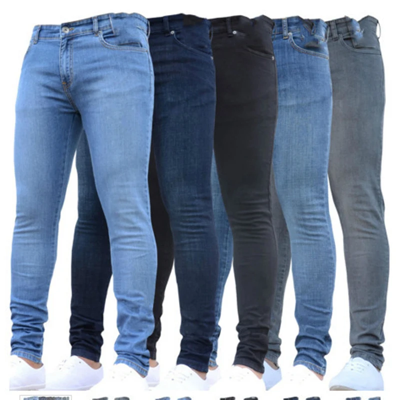 Men\'s Jeans High Waist Zipper Stretch Pants Casual Slim Fit Trousers For Man Plus Size Pencil Pants Denim Skinny Cloth