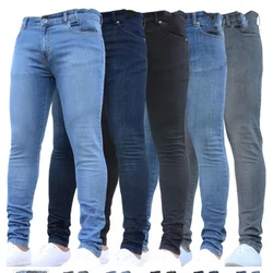 Men's Jeans High Waist Zipper Stretch Pants Casual Slim Fit Trousers For Man Plus Size Pencil Pants Denim Skinny Cloth