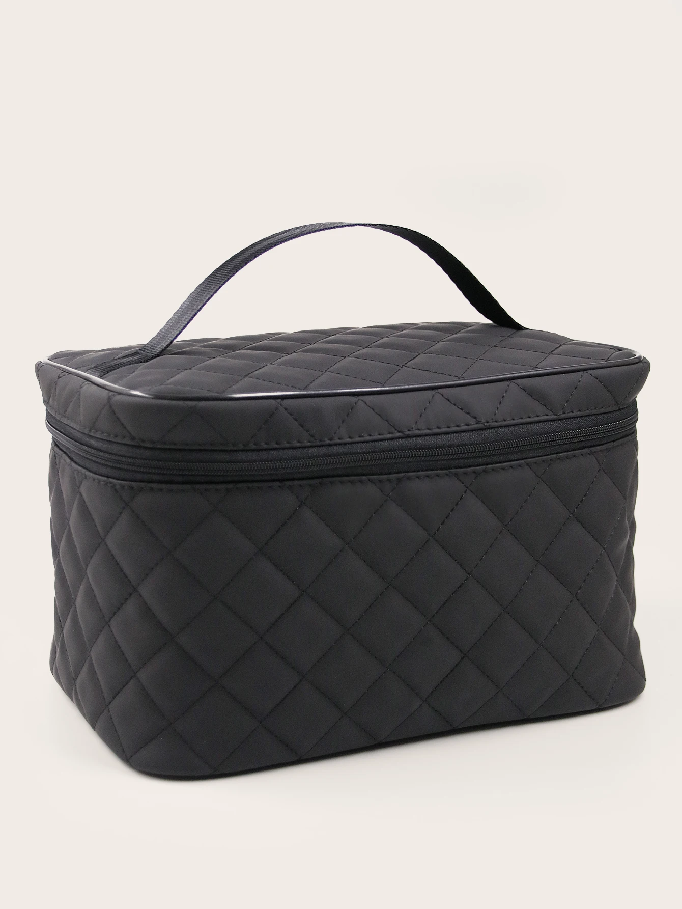 1PCS Large Black PU leather with Diamond-shaped check pattern Tote makeup bag Travel makeup Bag makeup brush bag Makeup bag org