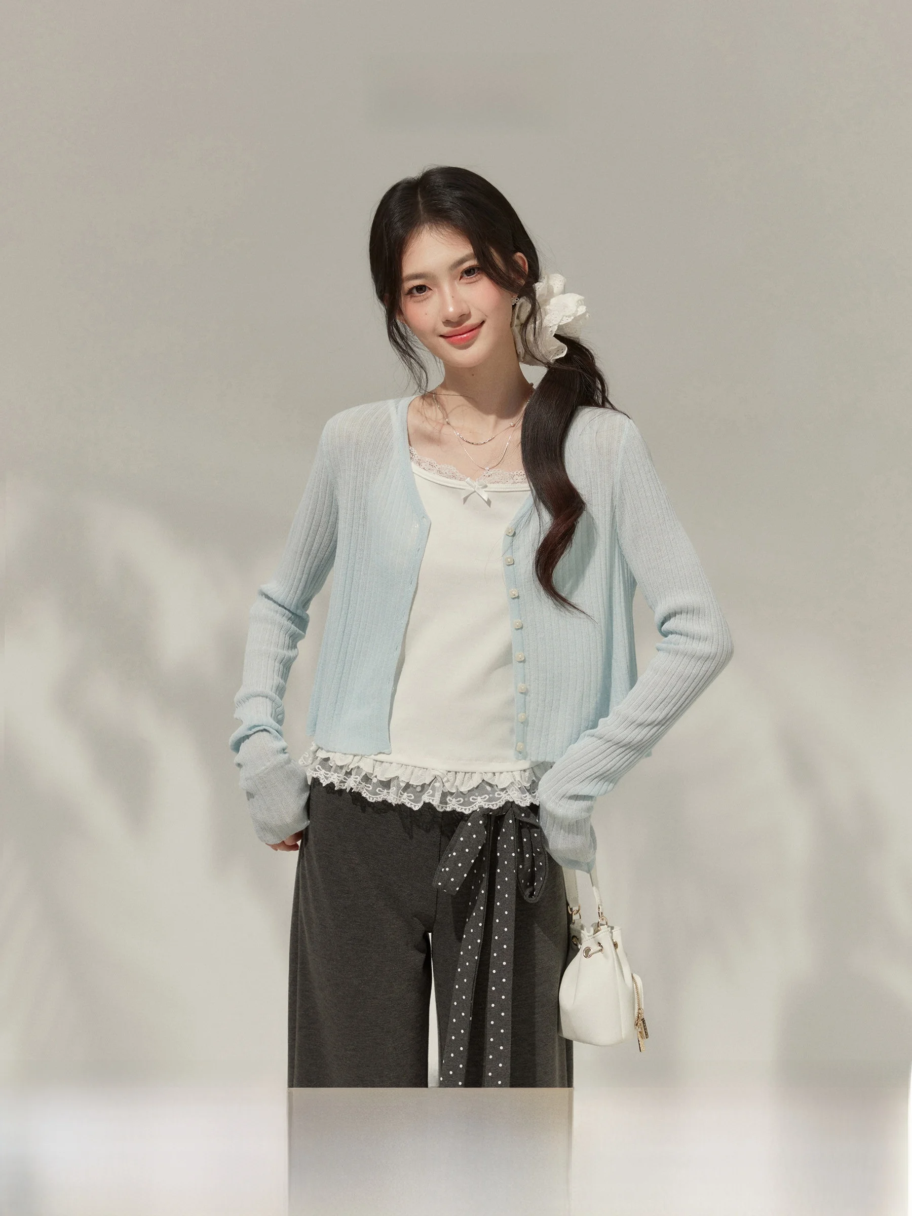 

Xuiwei OuYang Fat Women's "Sea Dream" Short Lace Knitted Vest And Tank Top Two-Piece Set Spring Summer Fashion plus Size