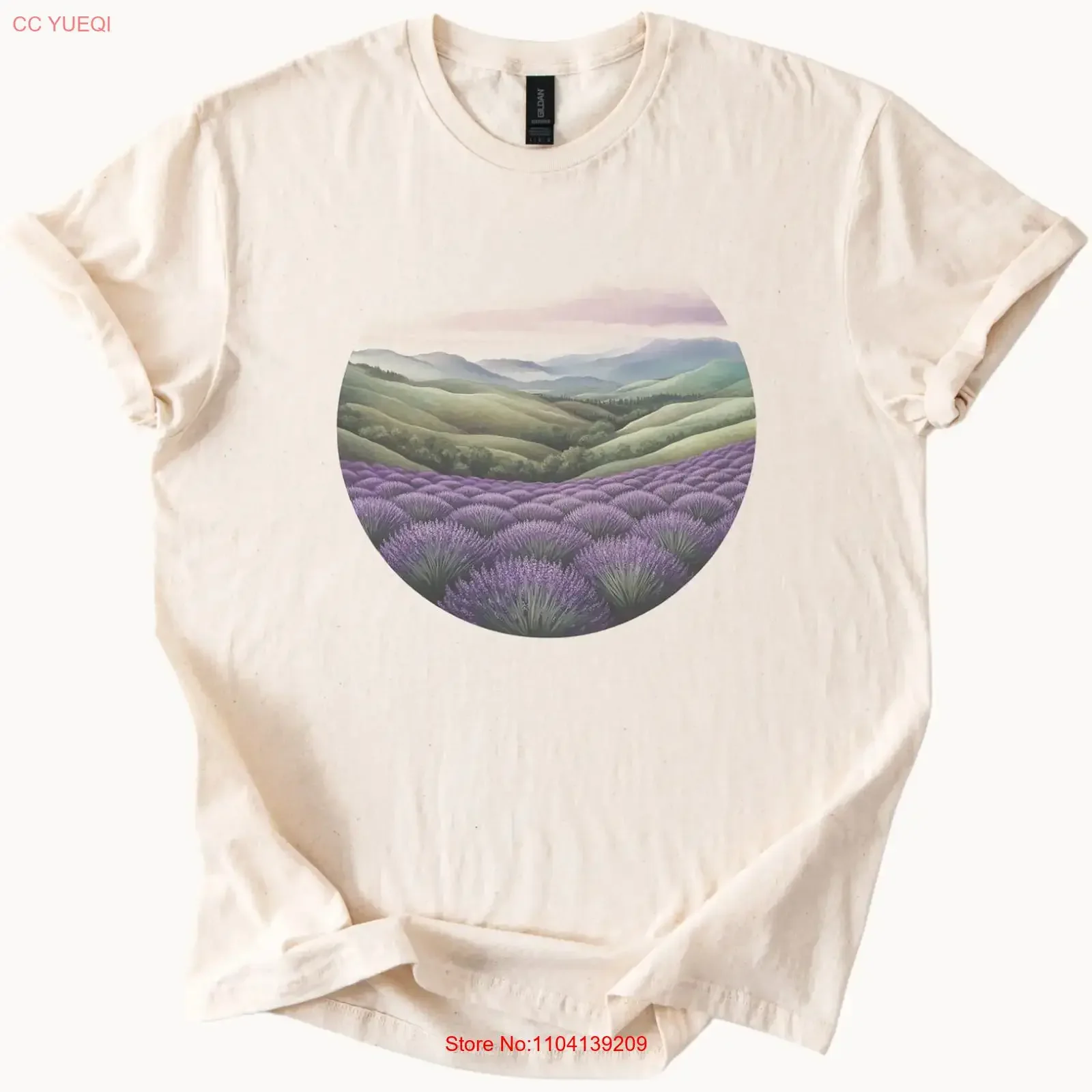 Lavender Field Mountain T Shirt Pastel Nature Scenery Art vintage Washed Slightly Casual streetwear Comfortable graphic Stylish