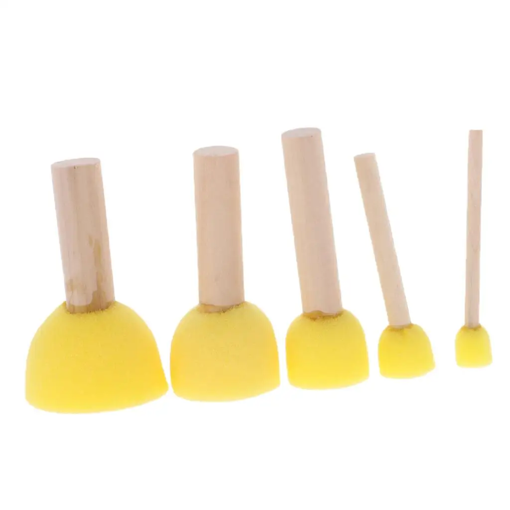 5pcs Sponge Painting Brush Set Assorted Yellow Miniature Art Brushes for Kids DIY Graffiti and Furniture Decoration