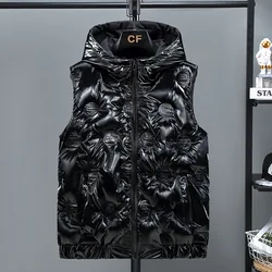 #3656 Winter Vest Coat Men Black Gray White Sleeveless Jacket Zipper Hooded Vest Slim Warm Two Sided Outerwear Men's Vest S-5XL