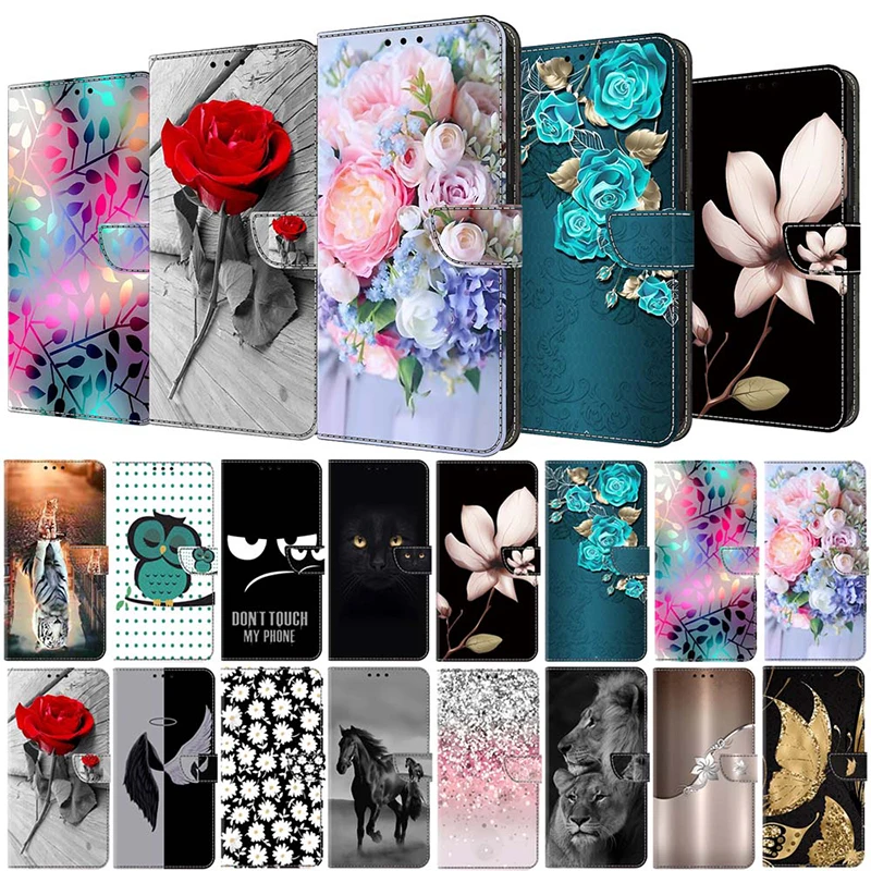 Leather Flip Wallet Case For iPhone 12 mini 11 Pro Max X XS XR 6 7 8 Plus SE 2020 2022 Cute Pattern Magnetic Card Holder Cover