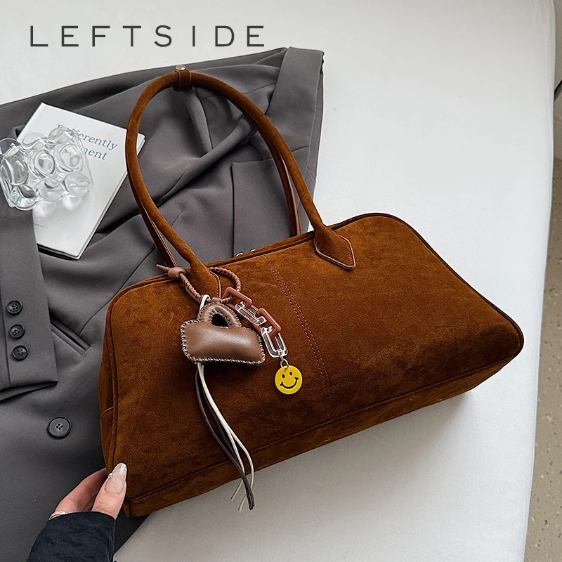 

LEFTSIDE Luxury Suede Large Capacity Tote Underarm Bag 2025 Winter New Luxury Designer Shoulder Bag Women's Handbags and Purses
