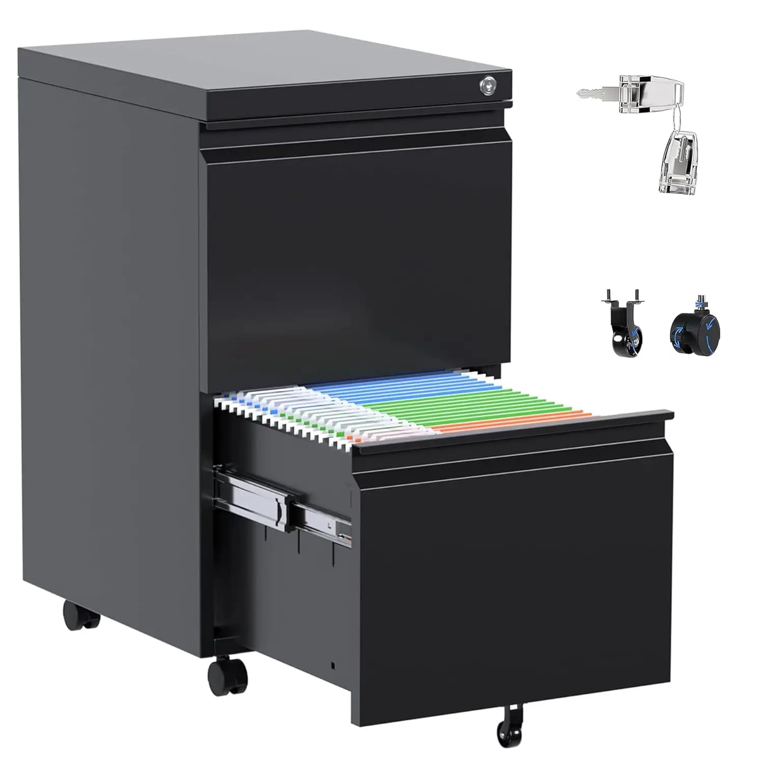 

2 Drawer File Cabinet, Metal Filing Cabinet With Lock For Office Legal/Letter Size, Black, Fully Assembled Except, Customized