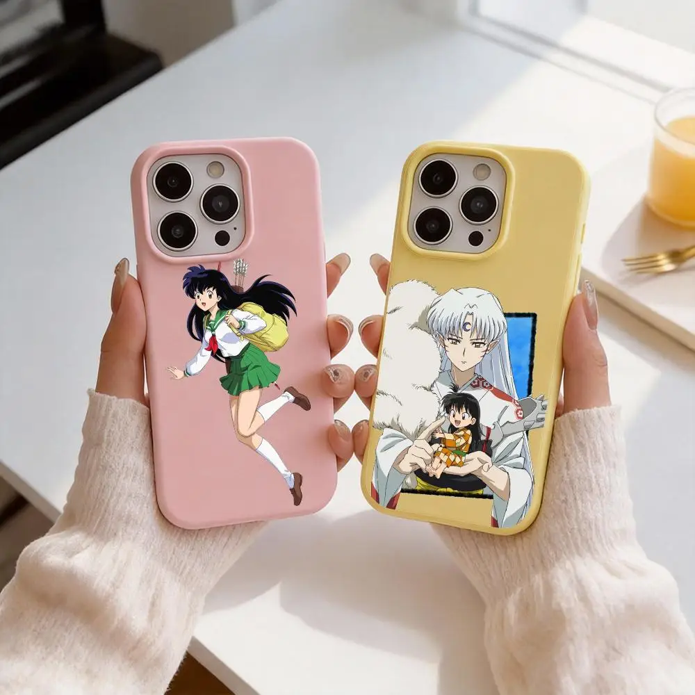 Capa de Celular Anime I-Inuyasha 2 em 1 Destacável Transparente com Suporte para Cartão para iPhone 12-17 Macia Multicolorida