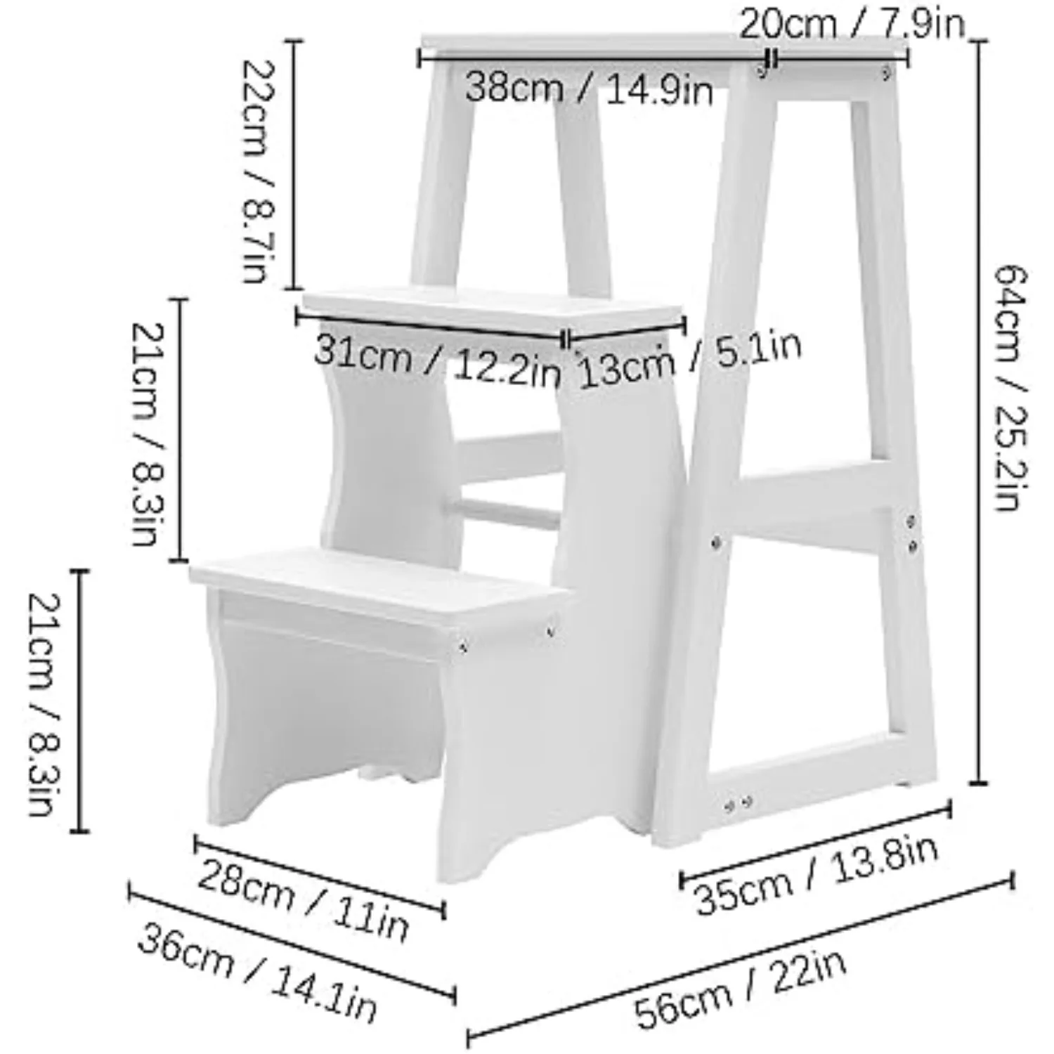 Solid Wood Folding Library Ladder Chair, Lightweight Portable Multifunctional Step Stool, 3-Step Stool Stepladders