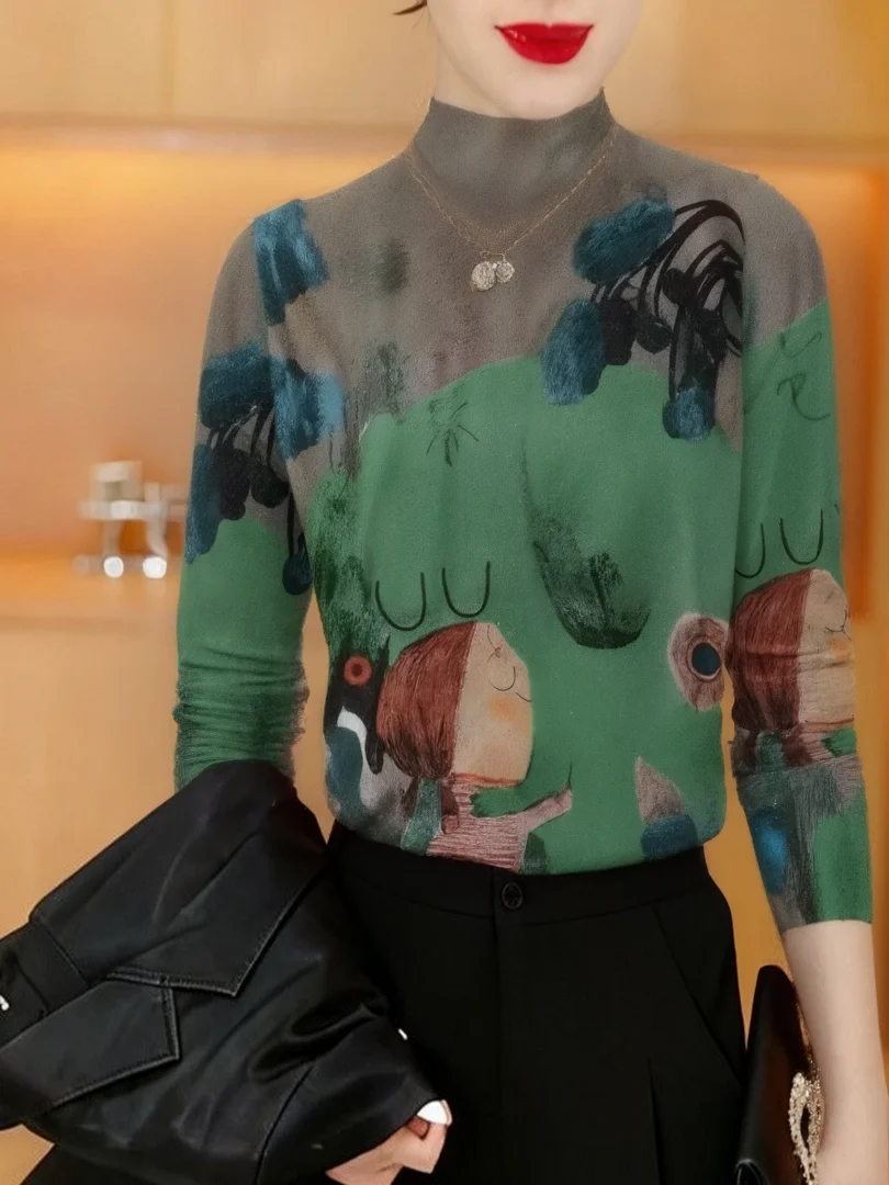 

Модная женская футболка с длинными рукавами и принтом, на флисовой подкладке, свободного кроя, стройнящая, скрывающая недостатки фигуры, повседневная одежда для женщин среднего возраста