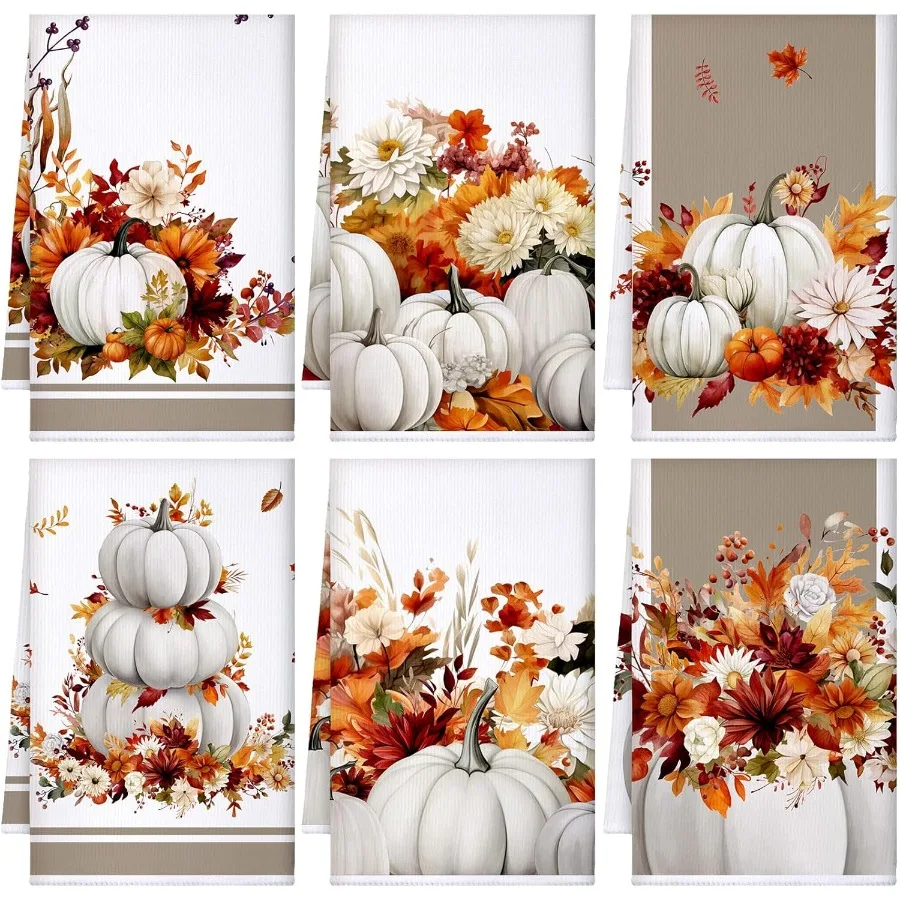 

Набор из 6 кухонных полотенец на День Благодарения, осенние кухонные полотенца для рук, чайные полотенца для осенней кухни, декоративная впитывающая быстросохнущая ткань для Ba