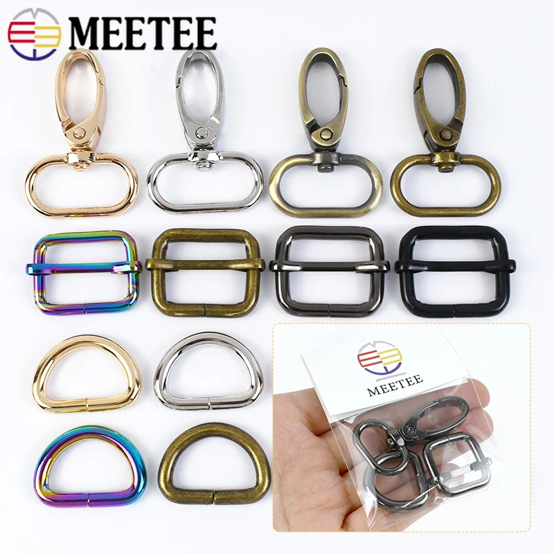 2/5Sets 20-38mm Adjustable Metal Buckle D Ring Lobster Clasp Webbing Strap Carabiner Hook Tri Glide Buckles Accessories for Bags