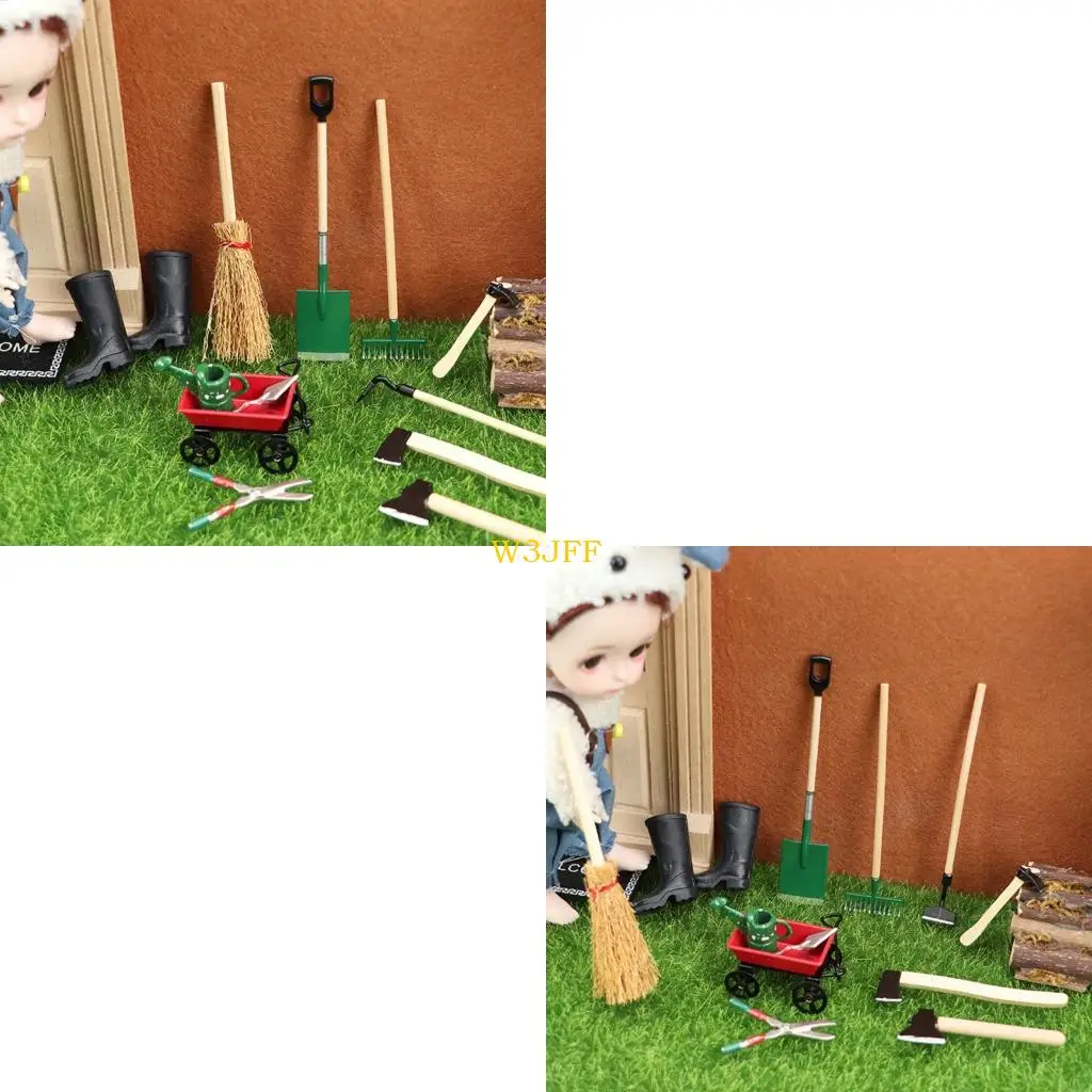 ชุดเครื่องมือสวนขนาดเล็ก W3JF 12PCS สำหรับ Dollhouses Scene Display Decoration และ Craft Model Project พร้อมรายละเอียดที่สมจริง
