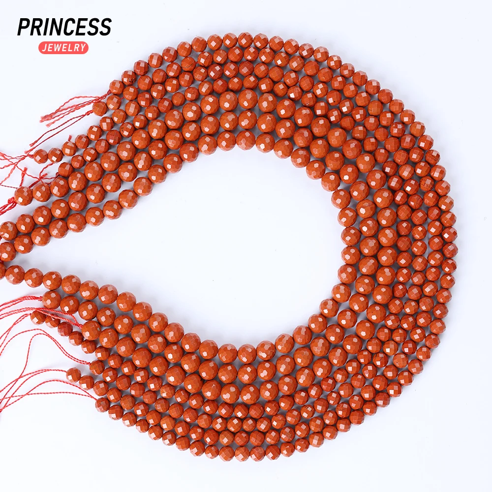 A++ Natural Red Jasper Faceted Loose Beads for  Jewelry Making Charm Bracelet Whoelsale 4 6 8 10mm Stone Beads DIY Accessories