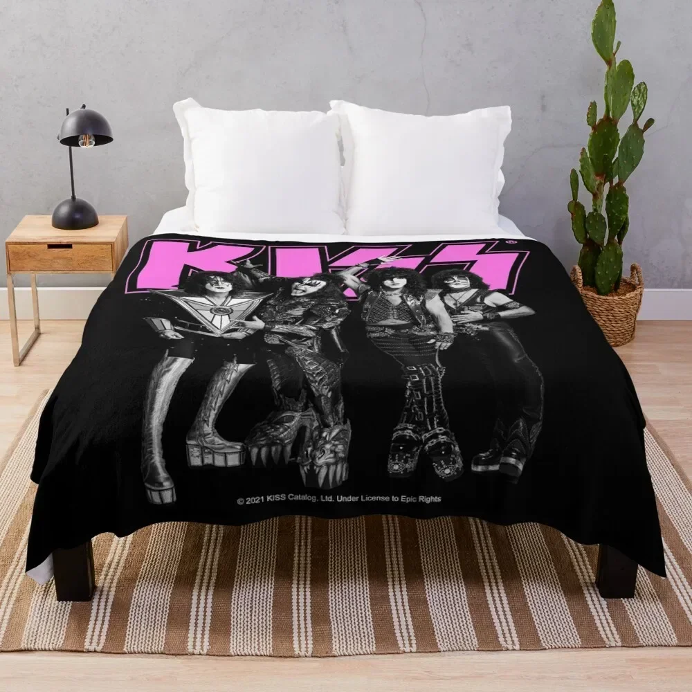 KISS ? The Band - Pink, Black and White Version Throw Blanket Luxury Thicken Flannel Luxury Designer Soft Big Blankets