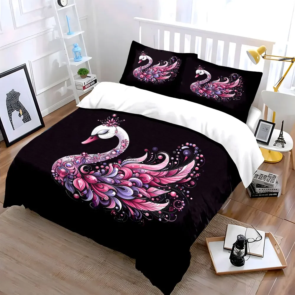Elegant Swan Design Home Decoration Set Multiple sizes kid's and adults' bedroom Exquisite 3PC bedding set, gift