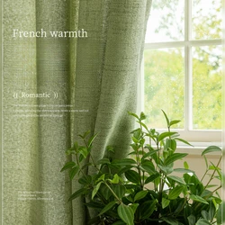 Linen Yarn Green Balcony Curtain Baywindow Screen Simple Sun Protection Living Room Curtains 2024 New Balcony Small Fresh Drapes