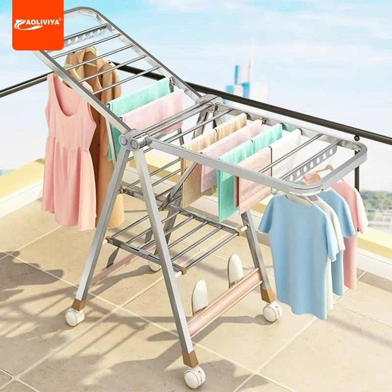 

Aoliviya Stainless Steel Laundry Rack Household Baby Clothes Hanger Quilt Fantastic Floor Folding Bedroom Balcony Storage Rack