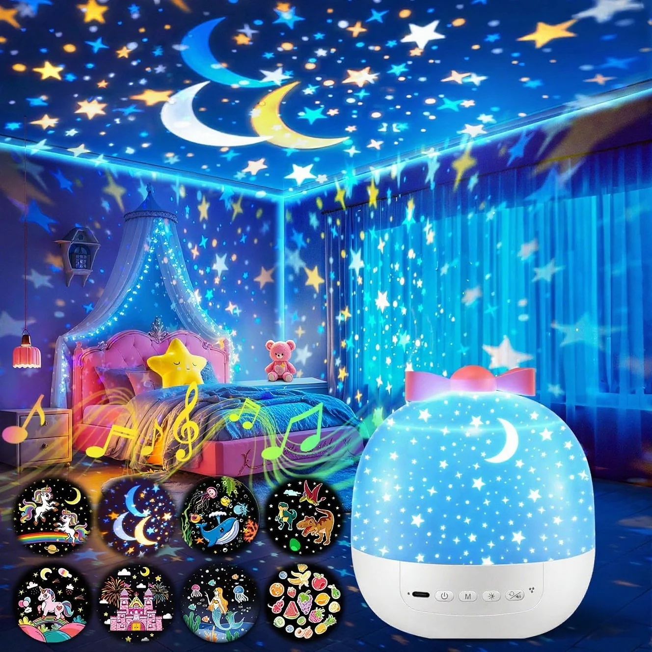

Galaxy Star Projector Mood Light with Bluetooth Speaker, 2025 Upgrade 360° Rotate Night Light, Starry Sky Moon Lamp for Kid Room